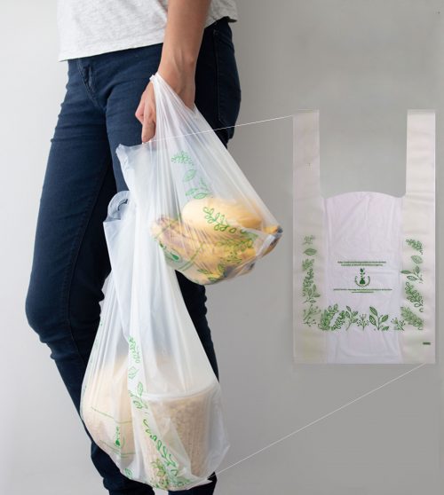 5 bolsas compostables tipo camiseta